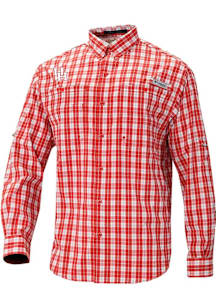 Columbia Houston Cougars Mens Red Heat Seal Super Tamiami Long Sleeve Dress Shirt