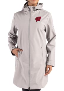 Womens Wisconsin Badgers Grey Cutter and Buck Camano Light Weight Jacket