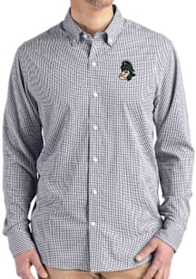 Mens Michigan State Spartans Black Cutter and Buck Vault Gingham LS Woven Long Sleeve Dress Shirt