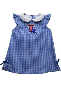 Vive La Fete Louisiana Tech Bulldogs Baby Girls Blue Gingham Short Sleeve Dress