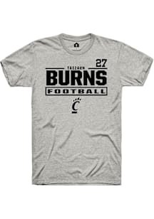 Taizaun Burns Cincinnati Bearcats Ash Football NIL Stacked Box Short Sleeve Player T Shirt