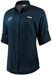 Columbia Dallas Cowboys Womens Tamiami Long Sleeve Navy Blue Dress Shirt
