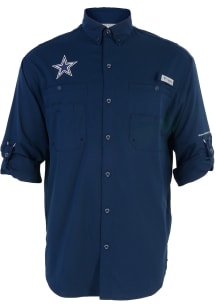 Columbia Dallas Cowboys Mens Navy Blue Tamiami Long Sleeve Dress Shirt