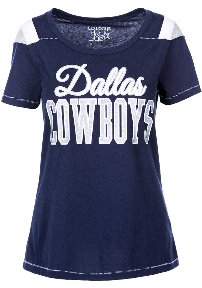 Ladies Dallas Cowboys Blue Flapper Crewneck T Shirt on Sale