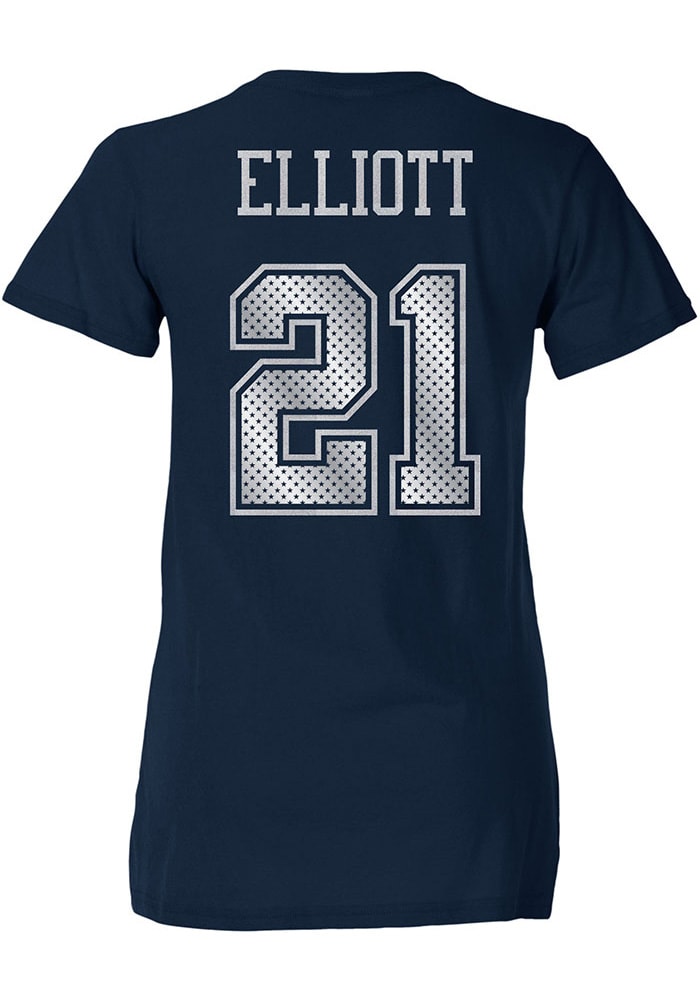 Ezekiel Elliott Dallas Cowboys Womens Navy Blue Bubbled Player T-Shirt