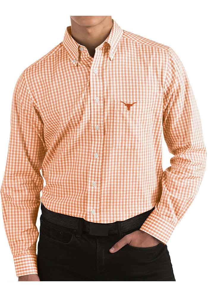 Antigua Texas Longhorns Mens Burnt Orange Rank Long Sleeve Dress Shirt