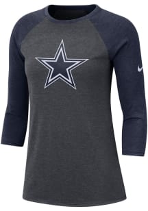 Nike Dallas Cowboys Womens Grey Tri-Blend Crew Neck 3/4 Raglan LS Tee