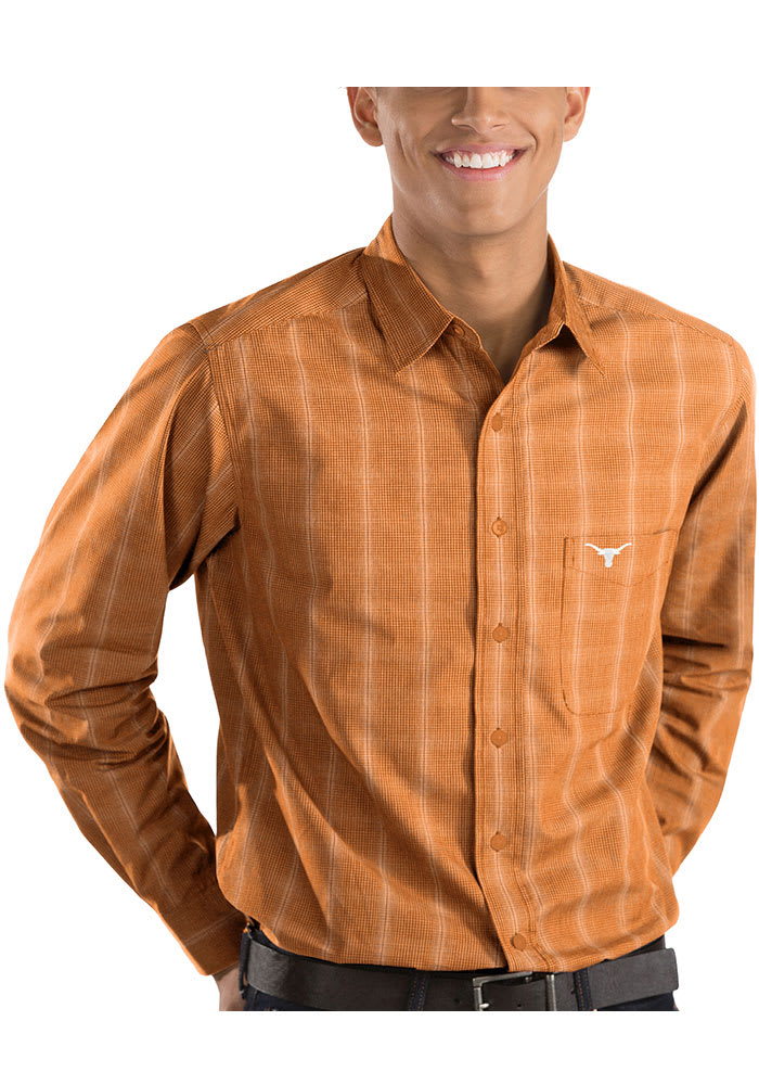 Antigua Texas Longhorns Mens Burnt Orange Agent Long Sleeve Dress Shirt