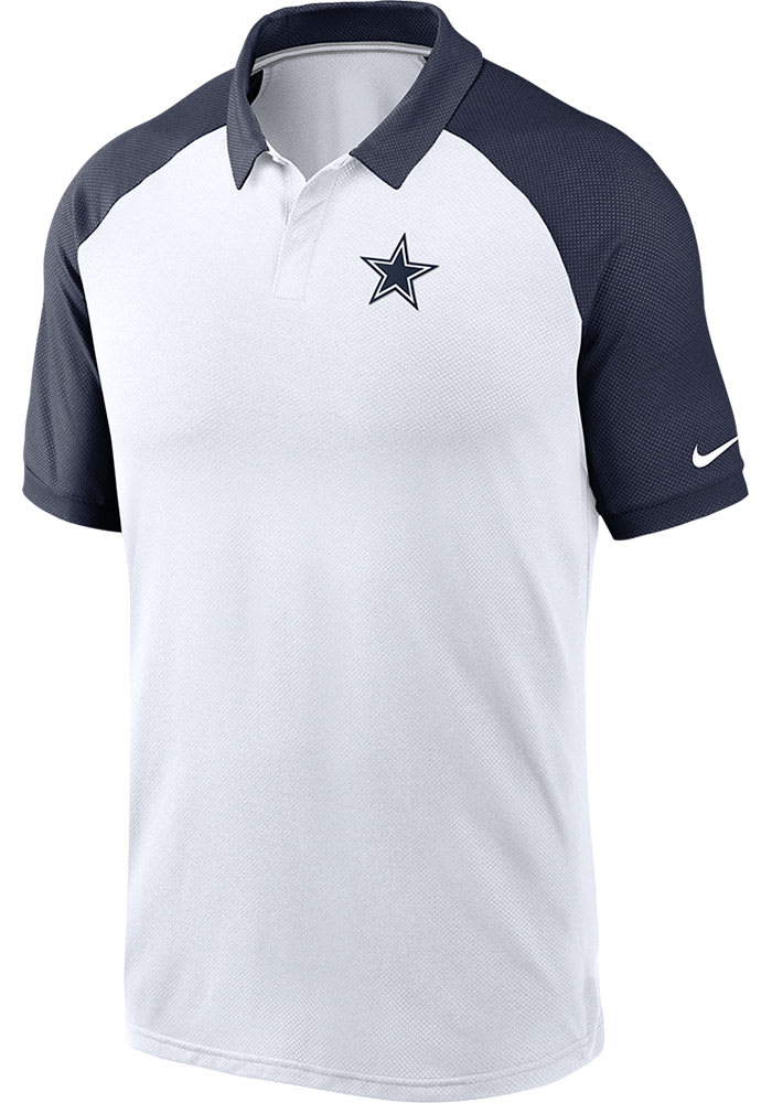 Nike Dallas Cowboys Mens White Raglan Short Sleeve Polo