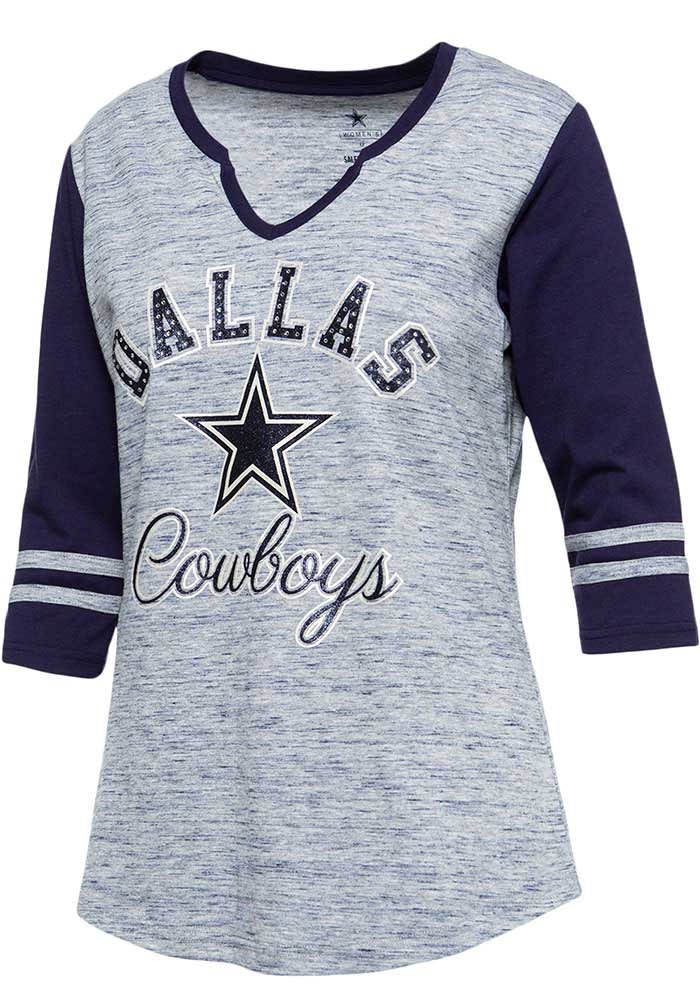 Dallas Cowboys New Era Women's Lace-Up Notch Neck Long Sleeve T-Shirt - Navy