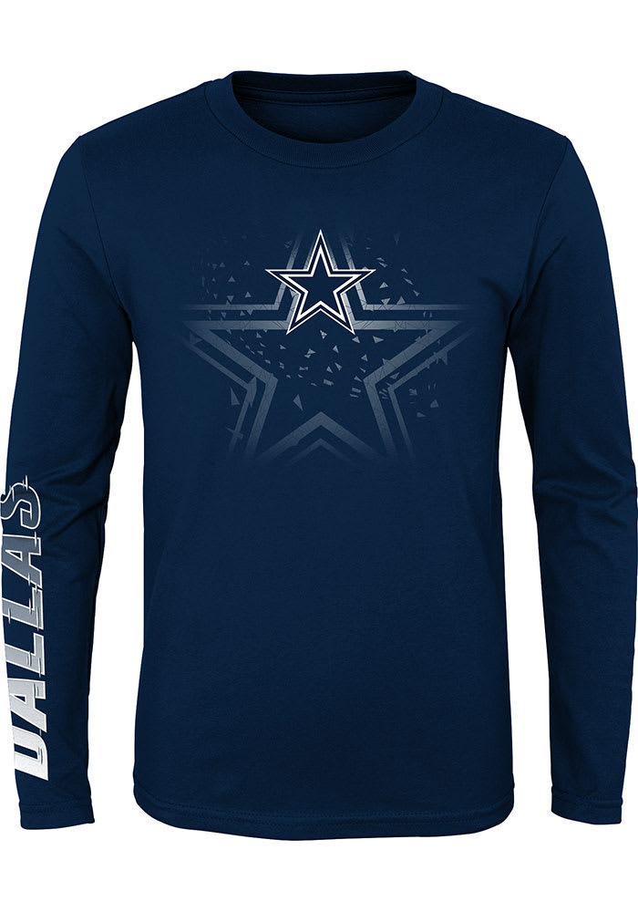 Youth Dallas Cowboys Navy Platinum Long Sleeve T-Shirt Size: Medium