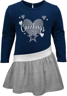 Dallas Cowboys Toddler Girls Navy Blue Heart LS Short Sleeve Dresses
