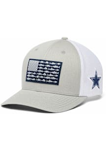 Columbia Dallas Cowboys Mens Grey PFG Mesh Fish Flag Flex Hat