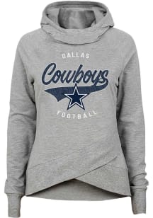 Dallas Cowboys Girls Grey Bossy Funnel Neck Long Sleeve Hooded Sweatshirt