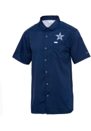 Columbia Dallas Cowboys Mens Navy Blue Slack Tide Camp Short Sleeve Dress Shirt