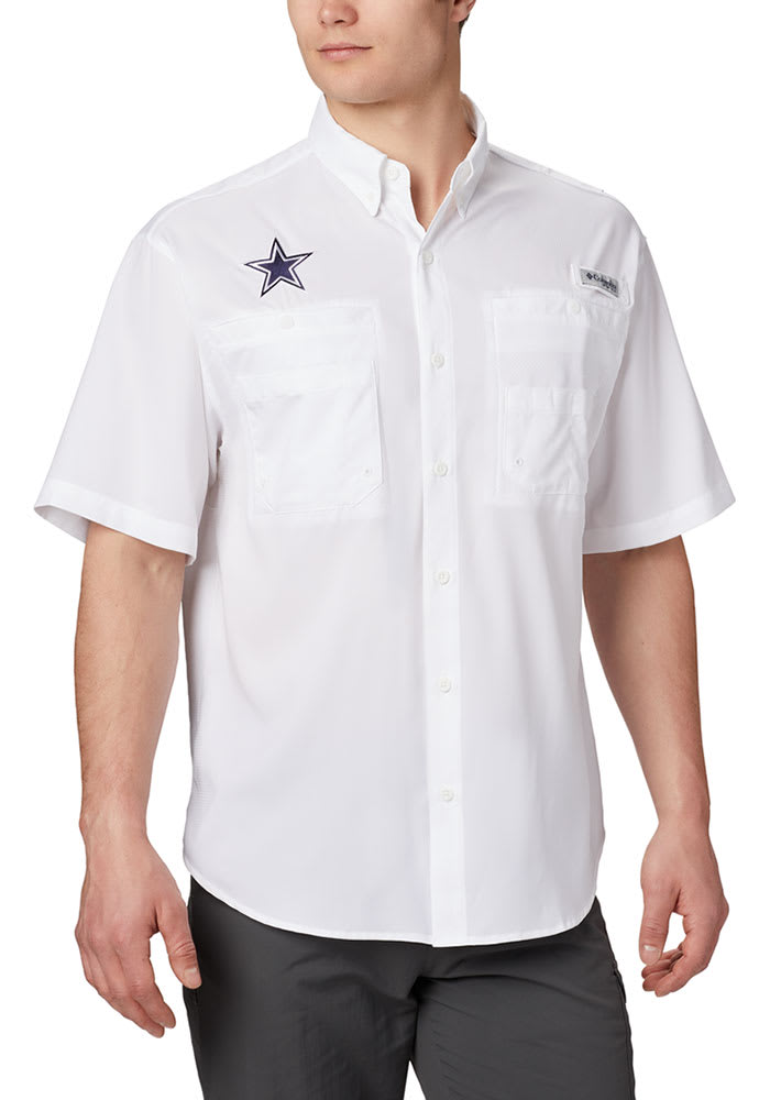 Columbia Dallas Cowboys Mens White Tamiami Short Sleeve Dress Shirt