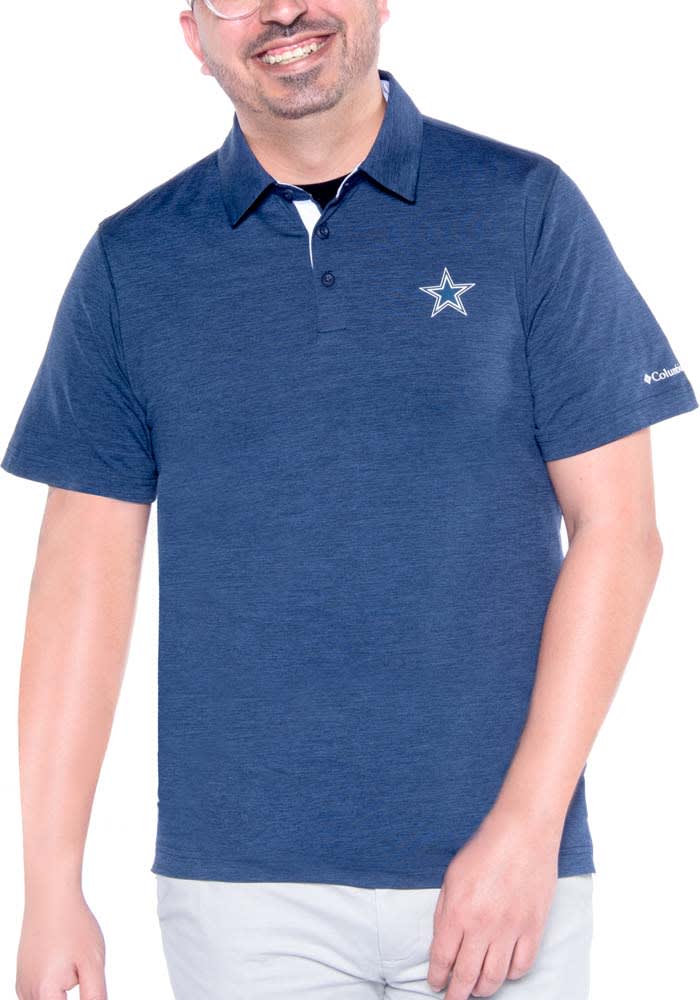 Columbia Dallas Cowboys Mens Navy Blue TECH TRAIL Short Sleeve Polo