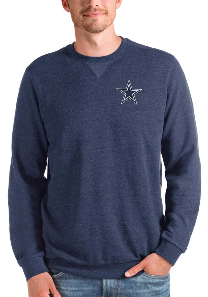 Antigua Dallas Cowboys Navy Blue Reward Long Sleeve Crew Sweatshirt, Navy Blue, 55% Cotton / 45% POL, Size XL, Rally House