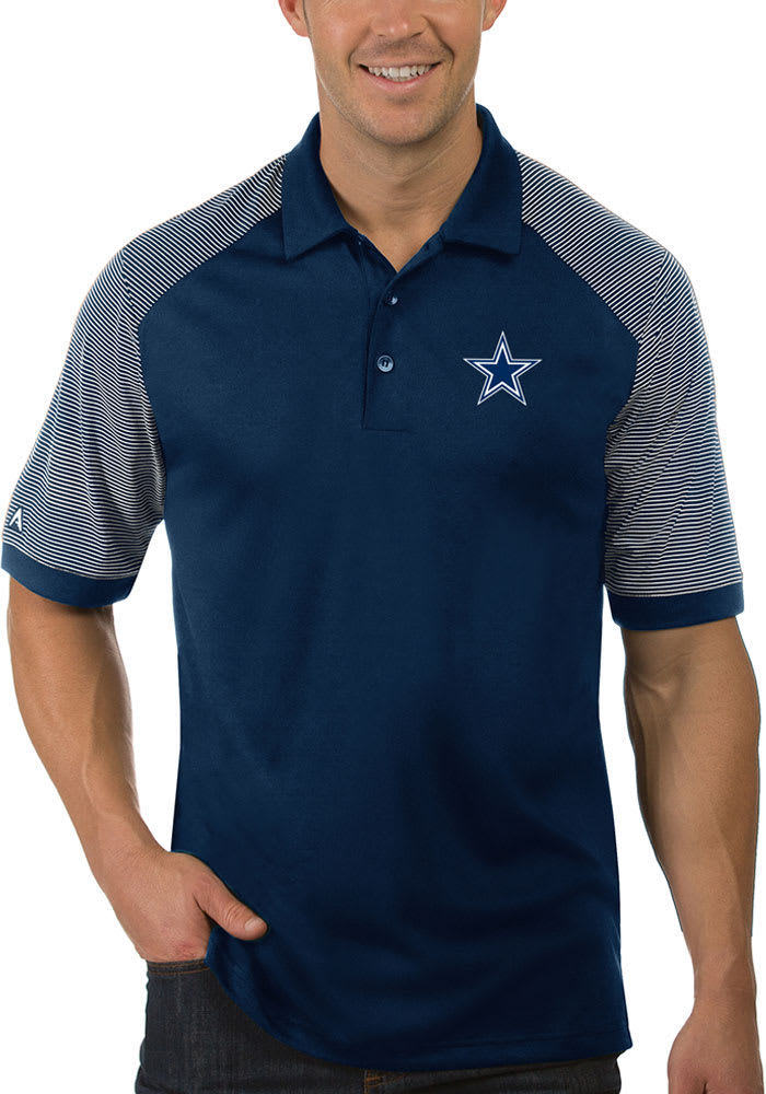 Antigua Dallas Cowboys Mens Navy Blue ENGAGE Short Sleeve Polo