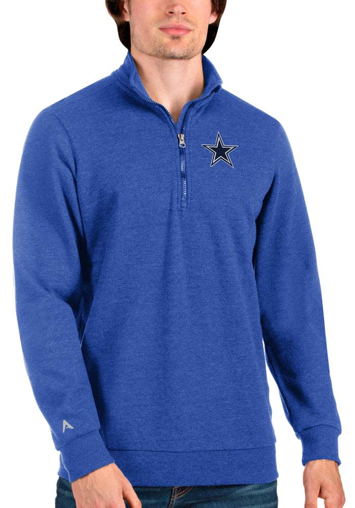 Antigua Dallas Cowboys Mens Blue ACTION Long Sleeve 1/4 Zip Fashion Pullover