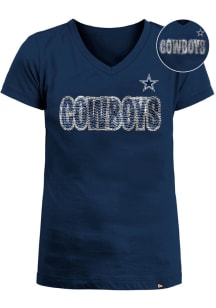 New Era Dallas Cowboys Girls Navy Blue Flip Sequin Short Sleeve Fashion T-Shirt