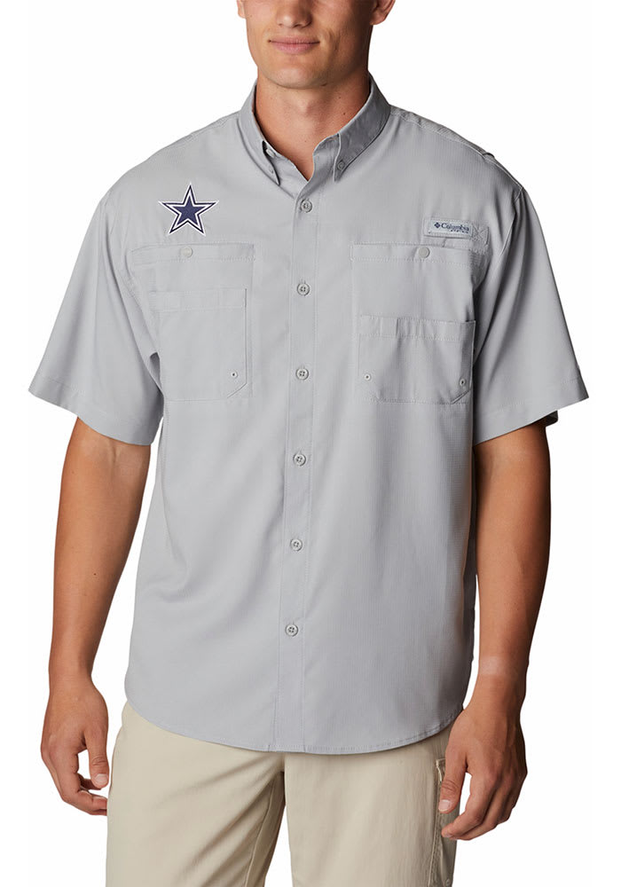 Columbia Dallas Cowboys Mens Grey TAMIAMI Short Sleeve Dress Shirt