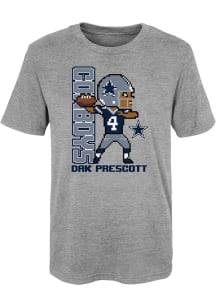 Dak Prescott  Dallas Cowboys Boys Grey Prescott Pixel Player Short Sleeve T-Shirt