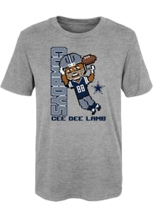 CeeDee Lamb  Dallas Cowboys Boys Grey Lamb Pixel Player Short Sleeve T-Shirt