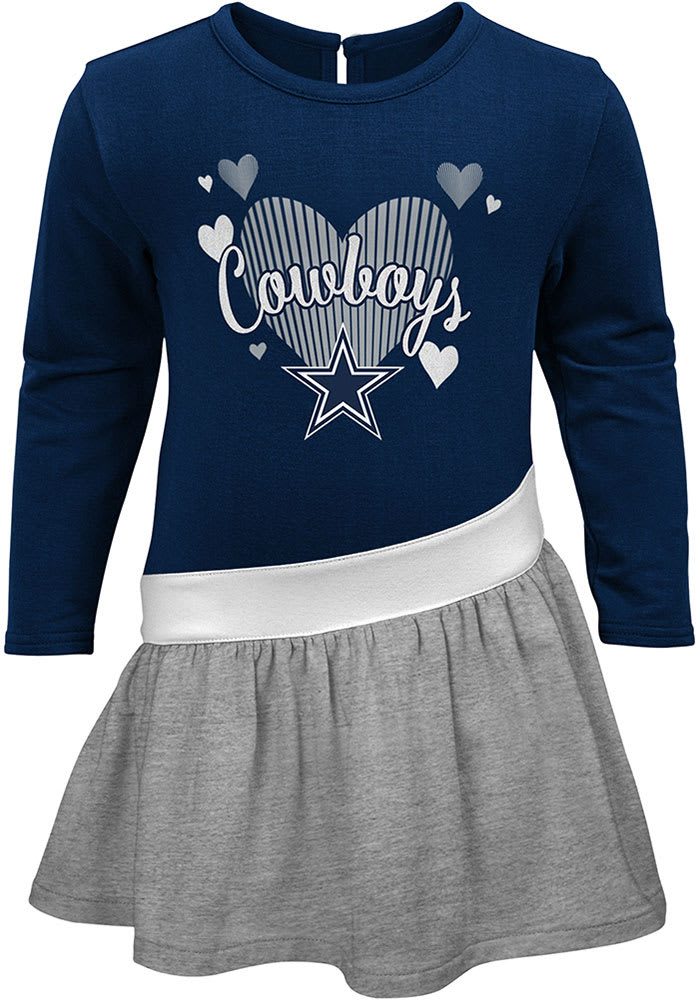 Dallas Cowboys Girls Navy Blue Diamond Short Sleeve Dress