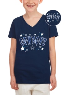 New Era Dallas Cowboys Girls Navy Blue Flip Sequin Wordmark Short Sleeve Fashion T-Shirt