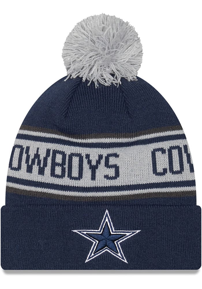 Men's New Era Gray/Navy Dallas Cowboys Banner Cuffed Knit Hat with Pom