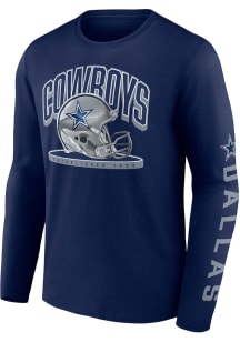 Dallas Cowboys Navy Blue Fundamental Helmet Platform Long Sleeve T Shirt