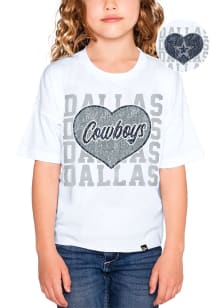 New Era Dallas Cowboys Girls White Heart Flip Sequin Logo Short Sleeve Fashion T-Shirt