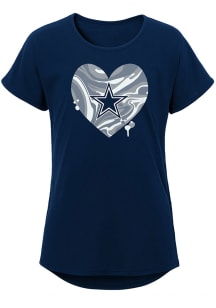 Dallas Cowboys Girls Navy Blue Drip Heart Short Sleeve Tee