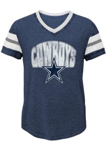Dallas Cowboys Girls Navy Blue Catch The Wave Short Sleeve Fashion T-Shirt
