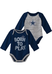 Dallas Cowboys Baby Navy Blue Born To Play LS 2PK One Piece