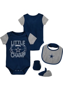Dallas Cowboys Baby Navy Blue Little Champ Set One Piece with Bib