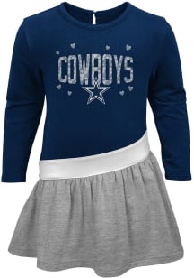 Dallas Cowboys Baby Girls Navy Blue Heart To Heart Short Sleeve Dress