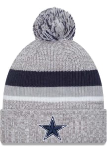 New Era Dallas Cowboys Grey Heather Cuff Pom Mens Knit Hat