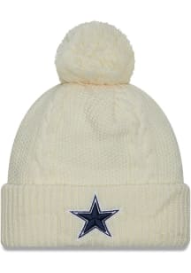 New Era Dallas Cowboys White Cabled Cuff Pom Womens Knit Hat