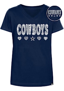 New Era Dallas Cowboys Girls Navy Blue Wordmark Hearts Flip Sequin Short Sleeve Fashion T-Shirt