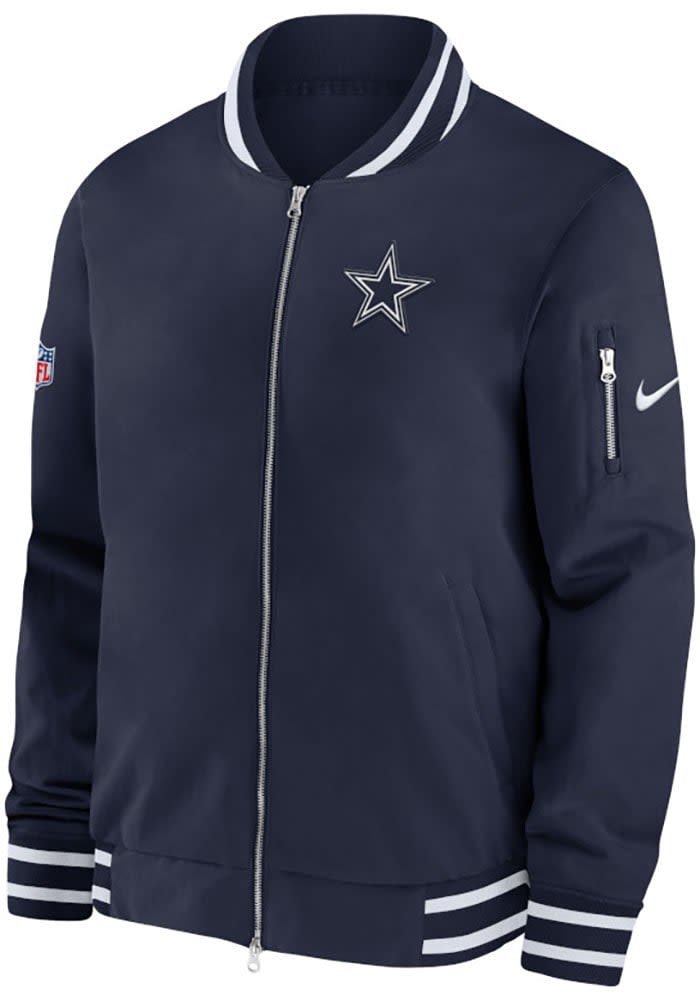 Nike Dallas Cowboys Mens NAVY Sideline Bomber Medium Weight Jacket