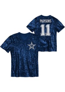 Micah Parsons Dallas Cowboys Girls Navy Blue NN Sequin Short Sleeve Player T Shirt