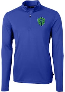 Cutter and Buck Seattle Sounders FC Mens Blue Virtue Eco Pique Long Sleeve Qtr Zip Pullover