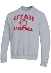 Champion Utah Utes Mens Grey Basketball Powerblend Long Sleeve Crew Sweatshirt