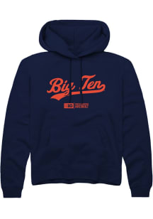 Mens Big Ten Navy Blue Rally Script Wordmark Hooded Sweatshirt