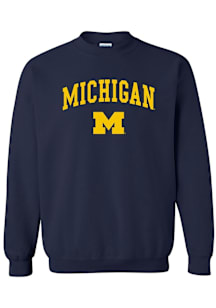 Mens Navy Blue Michigan Wolverines Arch Logo Crew Sweatshirt