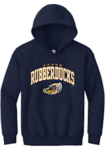 Summit Sportswear Akron RubberDucks Youth Navy Blue Arch Mascot Long Sleeve Hoodie