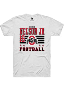 Keenan Nelson Jr Rally Mens White Ohio State Buckeyes NIL Striped Player T Shirt
