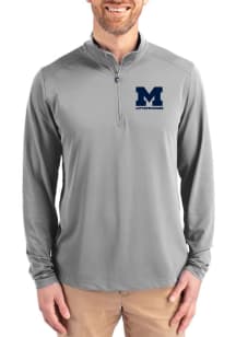 Mens Michigan Wolverines Ash Cutter and Buck Letterwinners M Club Virtue Eco Pique Qtr Zip